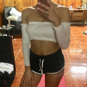 Zaful Frilled off the shoulder crop top